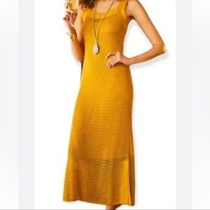 Soft Surroundings Mustard Yellow Crochet Boho Beachy Midi Dress NWT